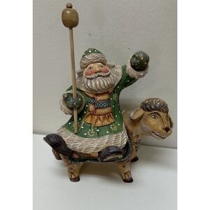 G. Debrekht Santa's Surprise Santa on Sheep Numbered #273 Folk Art Christmas